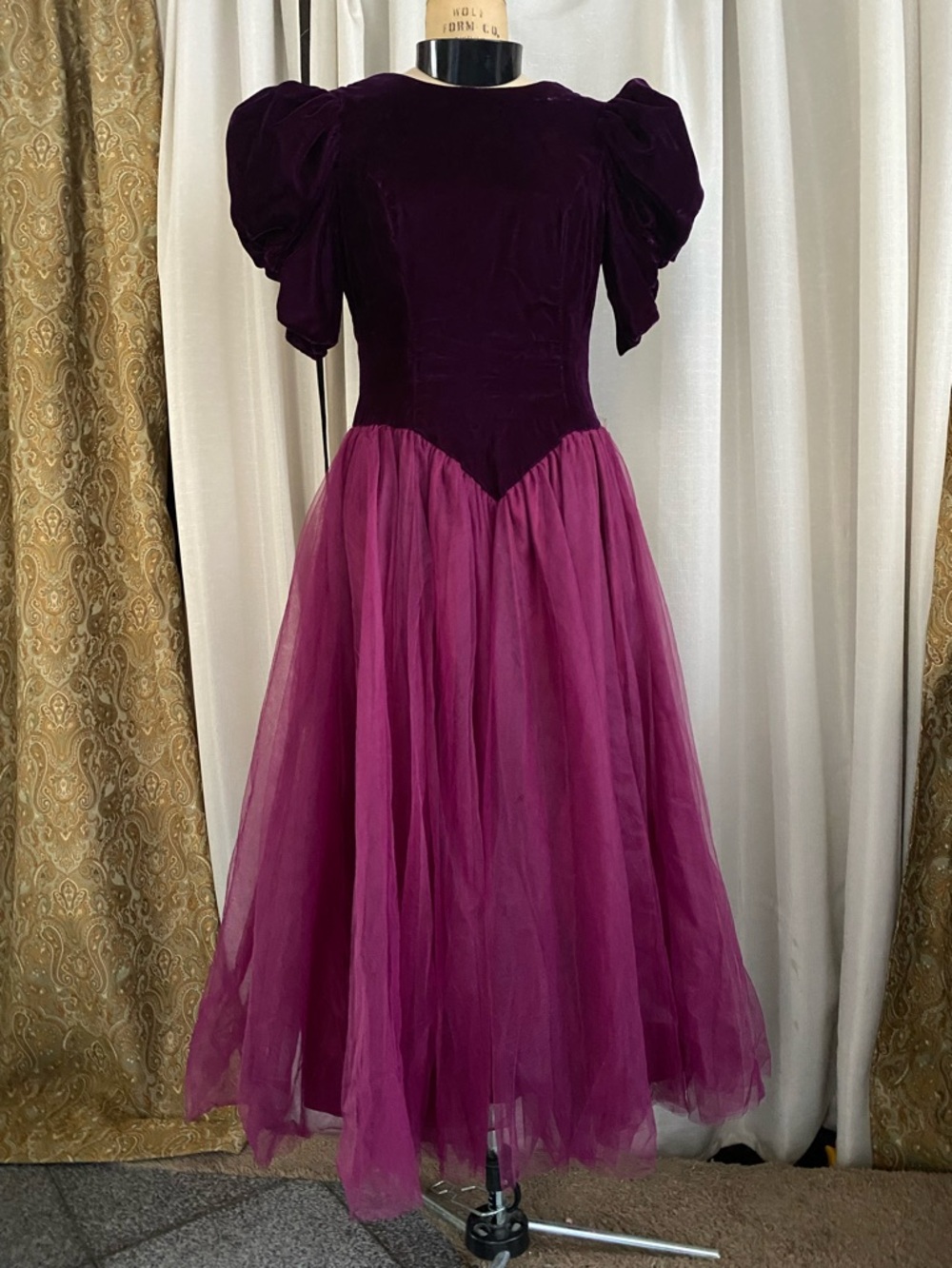 TODAY ONLY Vintage , burgundy velvet and fuscia gown made in USA